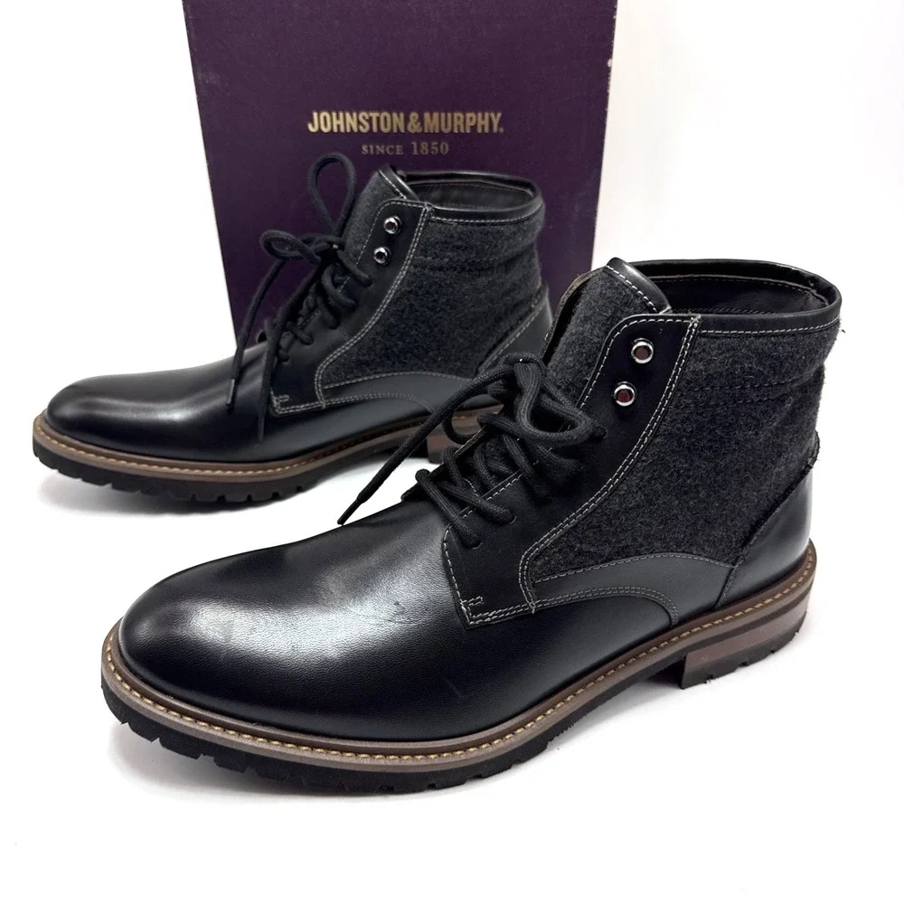 Johnston & Murphy Chadwick Plain‎ Toe Boots Shoes Mens Size 10 M Black